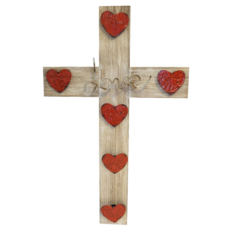 Foundry Select Wooden Cross with Hearts and Love Wall Décor Wayfair